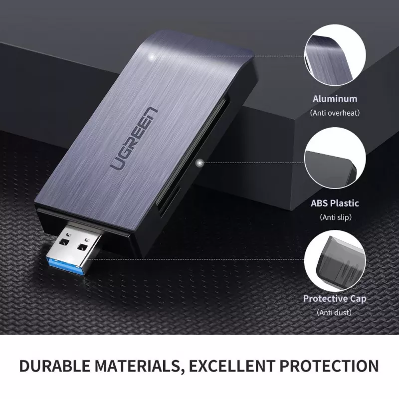 Kartenleser UGREEN 50541 USB 3.2 Gen 1 (3.1 Gen 1) — CF, SD, MicroSD, Memory Stick, Stahl, 5000 Mbit/s