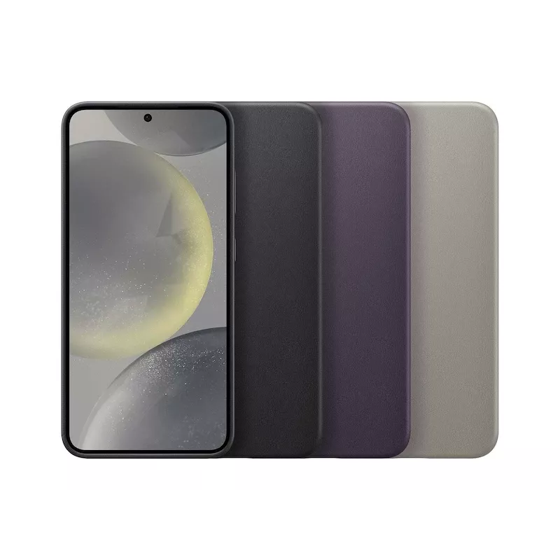 Handyhülle Samsung Vegan Leather Case für Galaxy S24, PU-Leder, Schwarz, für 6,2 Zoll Bildschirm