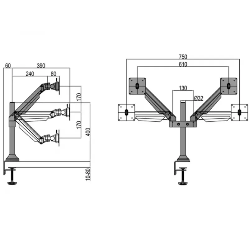 Multibrackets M VESA Gas Lift Arm Dual Schwarz