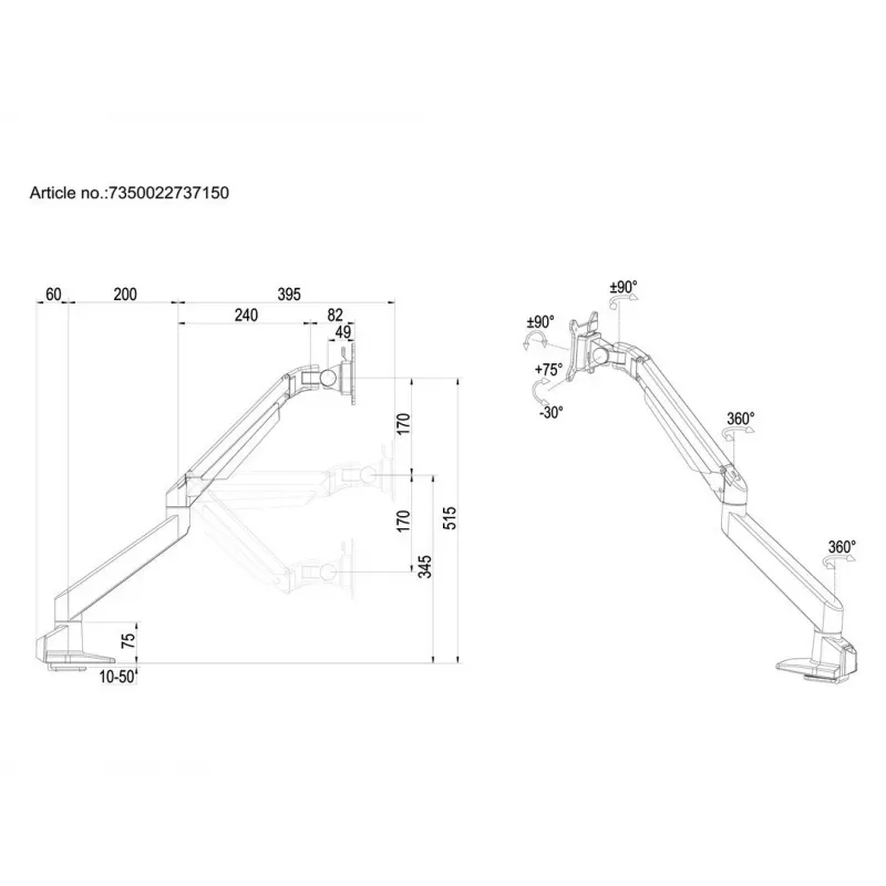Multibrackets M VESA Gas Lift Arm Single White
