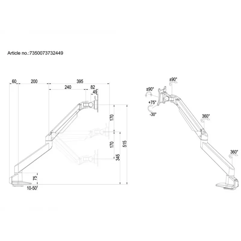 Multibrackets M VESA Gasliftarm Einzeln Schwarz HD