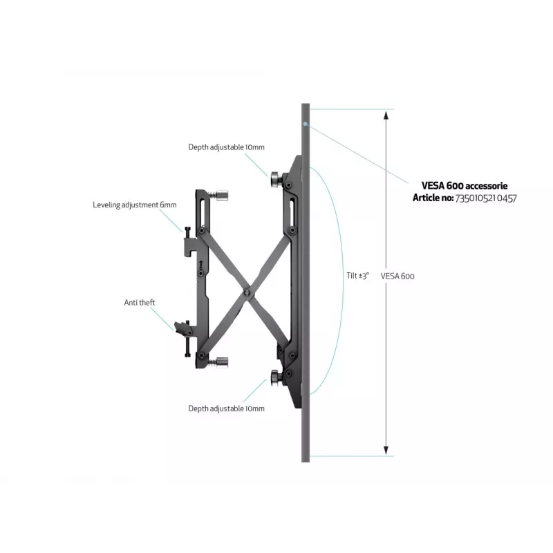 Wandhalterung Multibrackets M Wallmount Pro MBW1U Schwarz 30 kg 40-65 Zoll