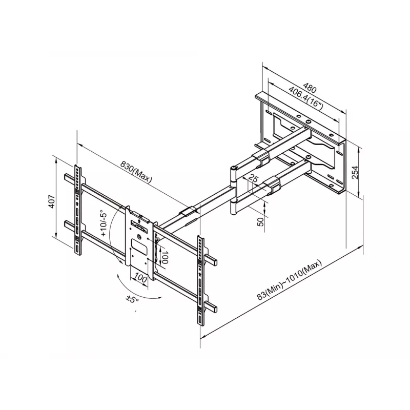 Multibrackets M Universal Long Reach Arm 1010mm HD Single 40kg 42-75 Zoll