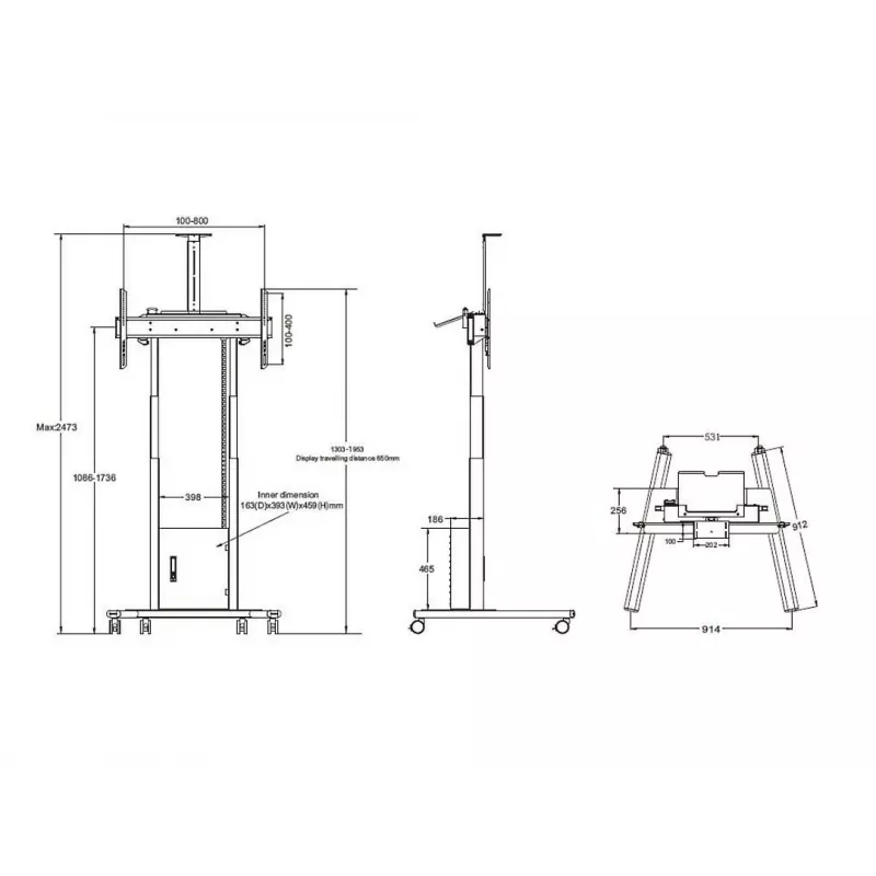 Multibrackets M Motorized Floorstand 120 kg Schwarz inkl. Schrank & Kameraregal