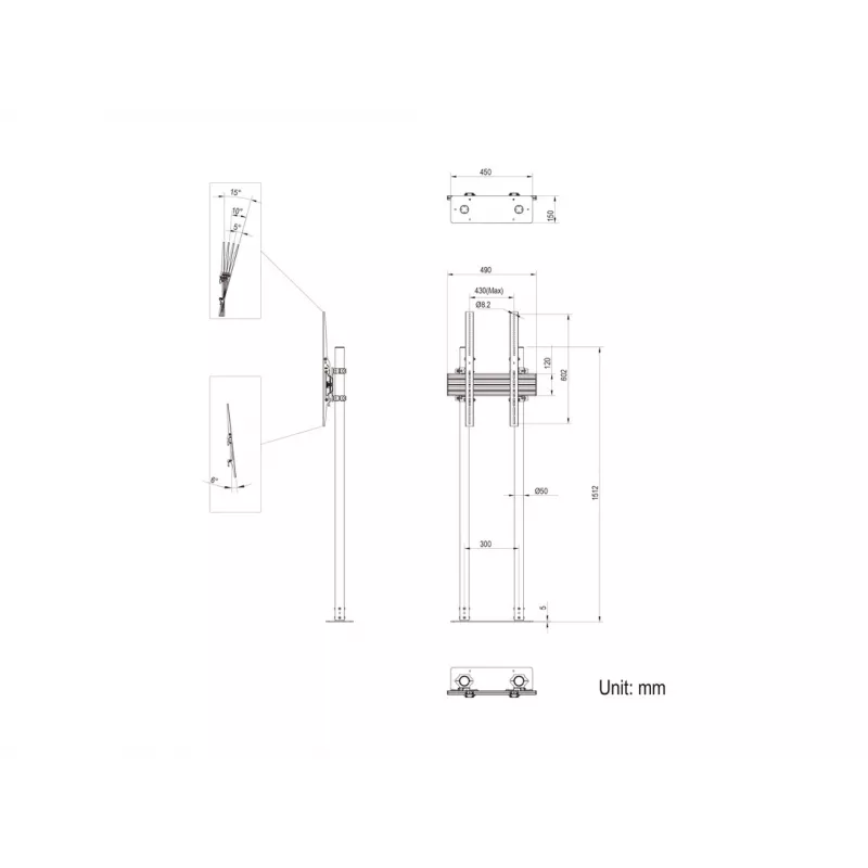 Multibrackets M Dual Pole Floormount Pro 65 Zoll-90 Zoll 75 kg Schwarz