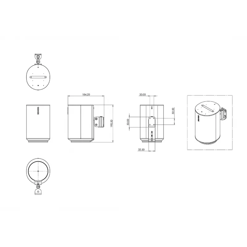 Multibrackets M Sonos Wandhalterung für ERA100 - Weiß, Wand, Stahl, 10 kg, Weiß, -25 - 25°, 90°