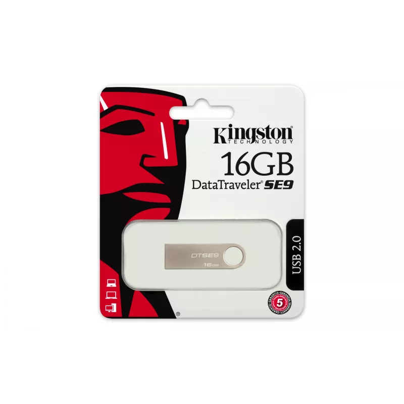 USB-Flash-Laufwerk KINGSTON DataTraveler SE9 16GB — USB Typ-A 2.0, Silber, kappenlos