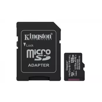 MicroSDXC-Flashkarte Kingston 128 GB Industrial C10 A1 pSLC UHS-I, 100 MB/s Lesen, 80 MB/s Schreiben, V30/U3, Schwarz + SD-Adapter