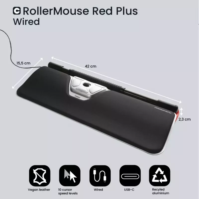 Contour Design RollerMouse Red Plus kabelgebundene ergonomische Maus USB-C 2800 DPI