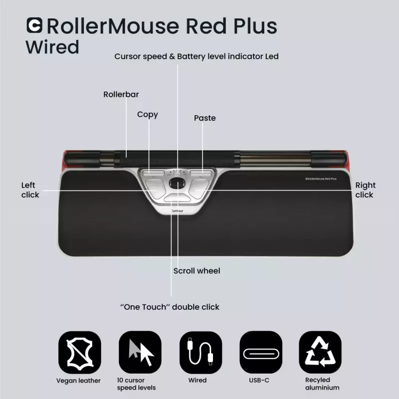Contour Design RollerMouse Red Plus kabelgebundene ergonomische Maus USB-C 2800 DPI