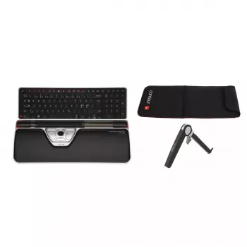 Contour RollerMouse Red Plus WL Travel Kit — kabellos RF, Full-Size-Tastaturformfaktor, schwarz, inklusive Maus und Handgelenkauflage