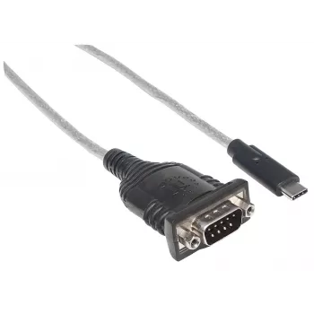 Manhattan USB-C-zu-Seriell-Konverter, Stecker auf Stecker, USB-C auf Seriell/RS232/COM/DB9-Anschluss, Prolific PL-2303RA-Chipsatz, Kabel 45 cm, Silber/Schwarz, Polybeutel