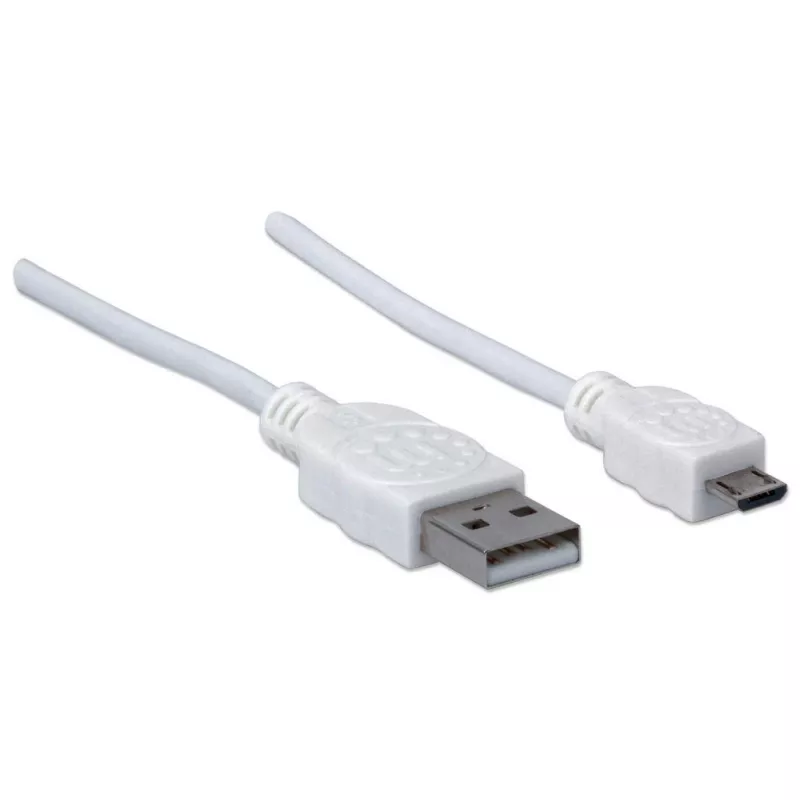 Manhattan USB-A auf Micro-USB-Kabel, 1,8 m, Stecker auf Stecker, 480 Mbit/s (USB 2.0), Hi-Speed USB, Weiß, lebenslange Garantie