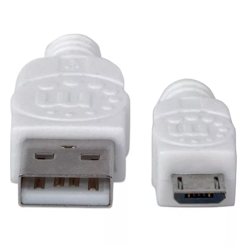 Manhattan USB-A auf Micro-USB-Kabel, 1,8 m, Stecker auf Stecker, 480 Mbit/s (USB 2.0), Hi-Speed USB, Weiß, lebenslange Garantie