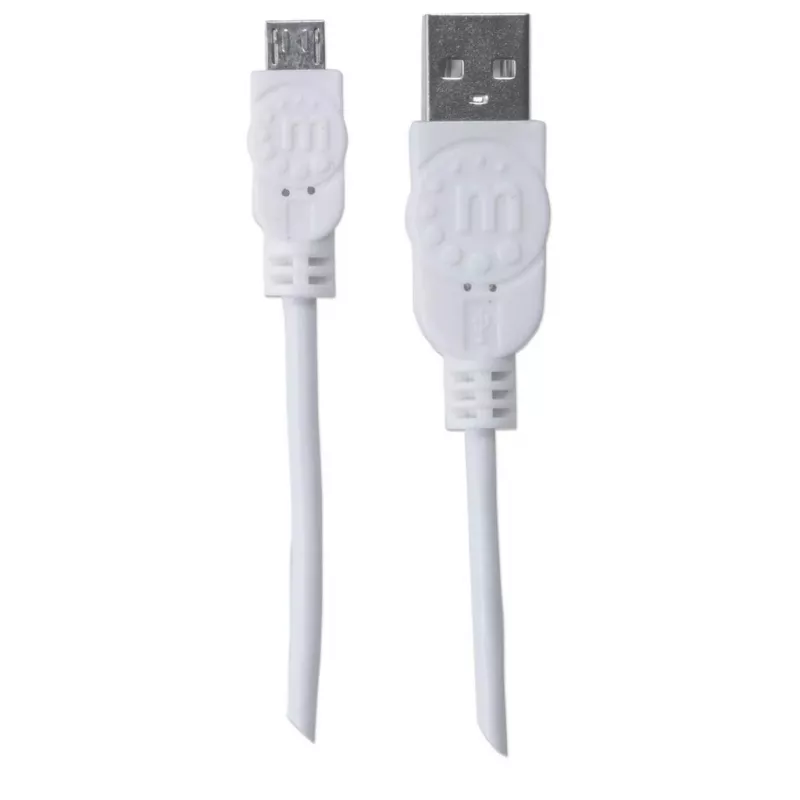 Manhattan USB-A auf Micro-USB-Kabel, 1,8 m, Stecker auf Stecker, 480 Mbit/s (USB 2.0), Hi-Speed USB, Weiß, lebenslange Garantie