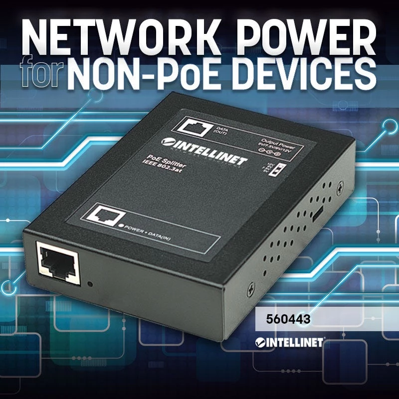 Intellinet Power over Ethernet (PoE+) Splitter, IEEE802.3at, 5, 7,5, 9 oder 12 V DC Ausgangsspannung