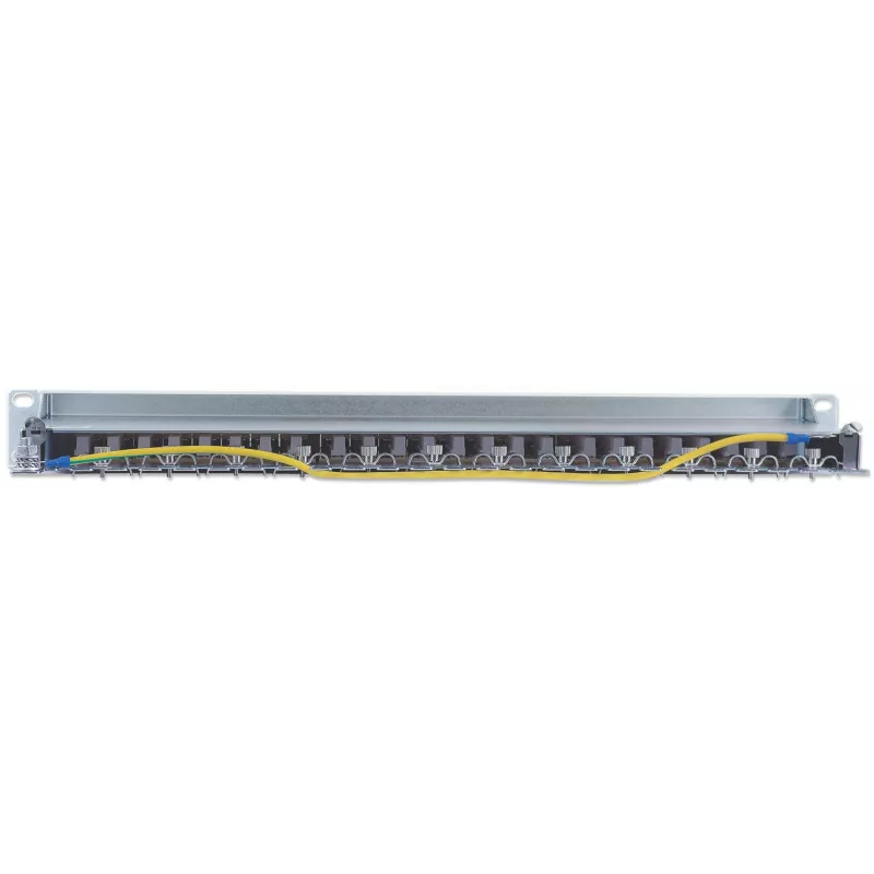 Intellinet Patch Panel, Cat6, FTP, 24-Port, 1U, geschirmt, 90° Top-Entry LSA-Leisten, Grau