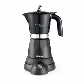 Ariete 1368 Moka Aroma, Elektrischer Mokkakocher, 4/6 Tassen, 480 W, Auto-Abschaltung, Hält Temperatur bei 30 Grad, Schwarz