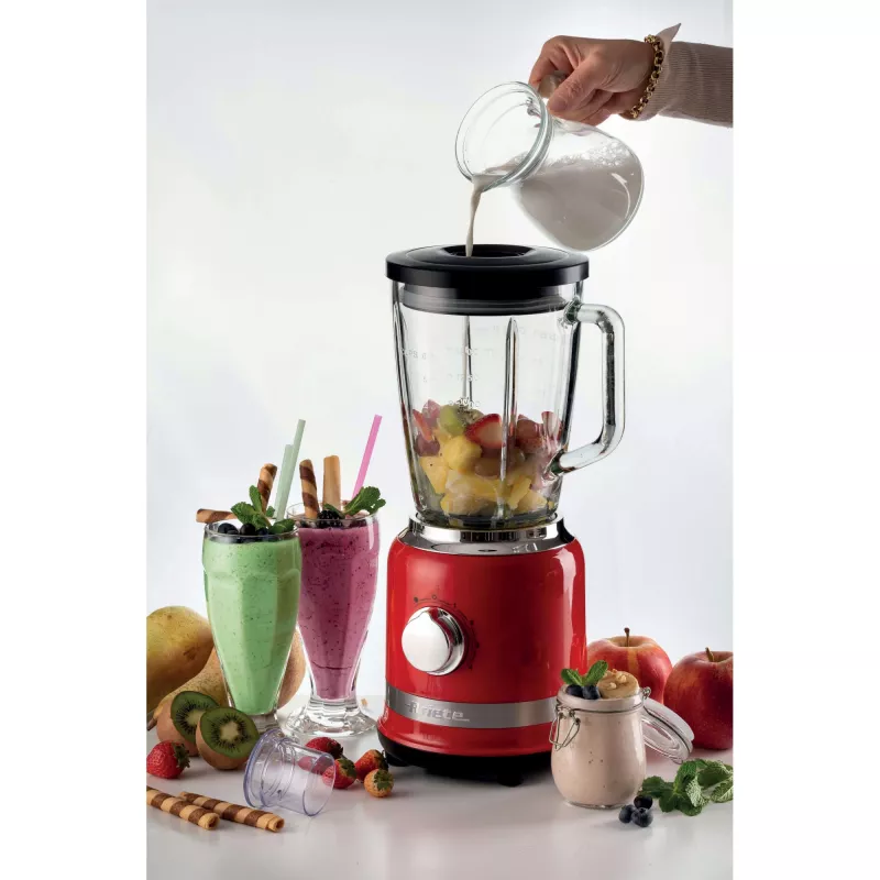 Ariete Moderna Roter Mixer mit Glaskrug, Tischmixer, 1,5 L, Pulsfunktion, Eiscrushen, 1000 W, Rot