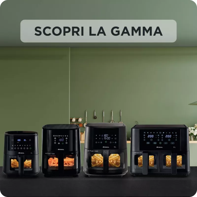 Ariete 4633, Heißluftfritteuse 4L, 1400W, Fassungsvermögen 4L, 9 Programme, Shake und Grill Funktion, Temperatur bis 200°C, Schwarz