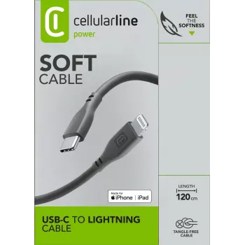 Cellularline Soft-Kabel 120 cm – USB-C auf Lightning, Soft-Touch-Kabel