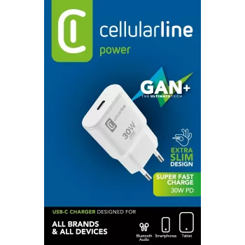 Cellularline GAN Wall Charger USB-C 30W PD USB-C 30W PD Wandladegerät mit GaN-Technologie