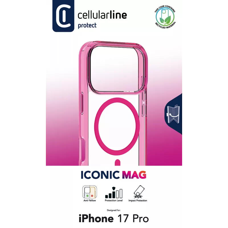 Cellularline Iconic Mag - iPhone 17 Pro Transparente Hülle mit farbigen Rändern, kompatibel mit dem MagSafe-Ökosystem