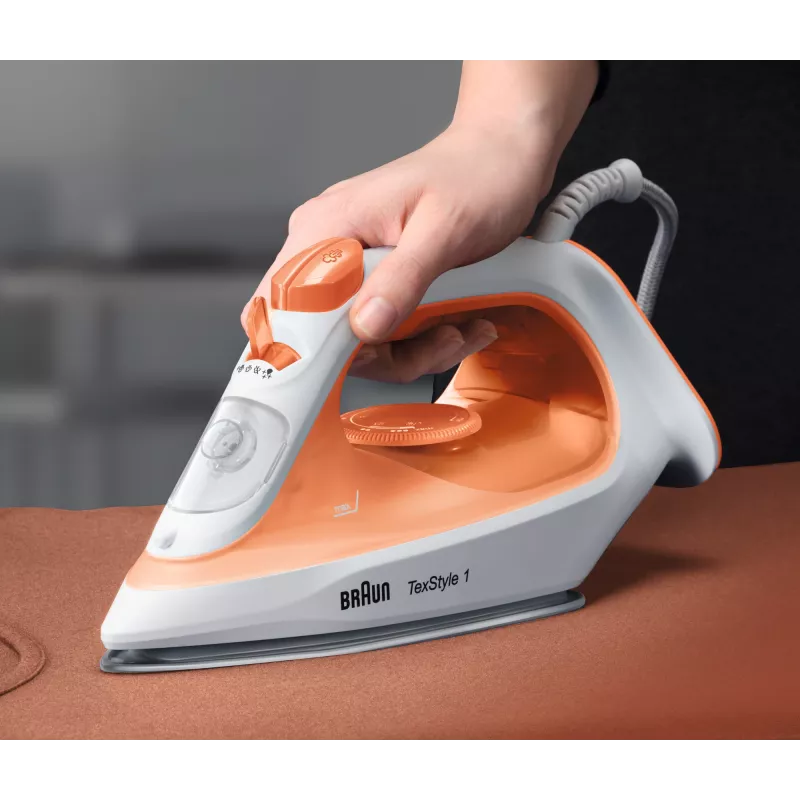 Braun TexStyle 1 SI1009OR Dampfbügeleisen Antihaft-Bügelsohle 1900 W Orange, Weiß