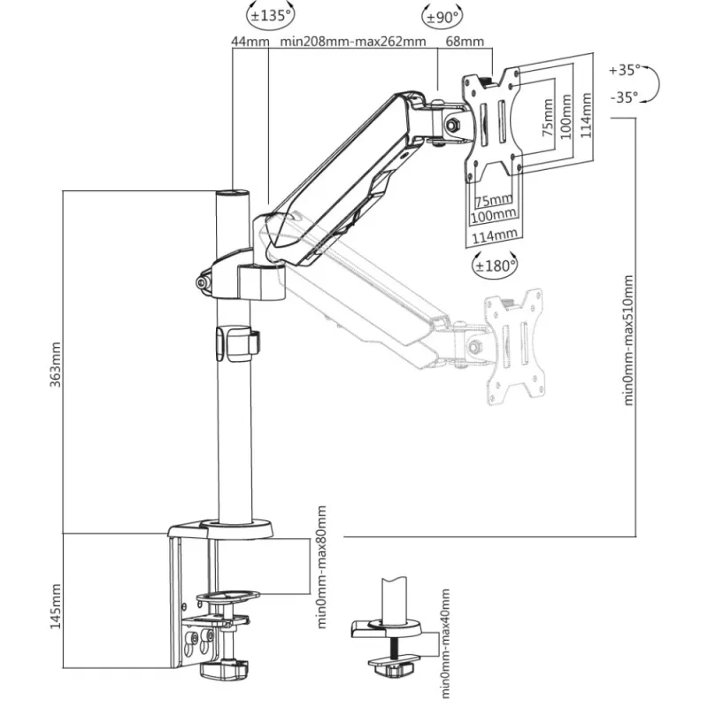 Techly ICA-LCD 515B Monitorhalterung / Ständer 81,3 cm (32 Zoll) Schreibtisch Schwarz