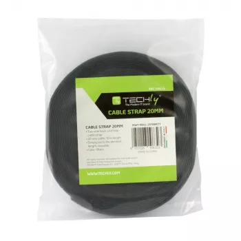 Techly Klettband-Rolle Kabelmanagement Länge 10 m Breite 20 mm Schwarz