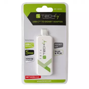 Techly USB 3.1 Type-C auf RJ45 Gigabit Ethernet Adapter, Weiß