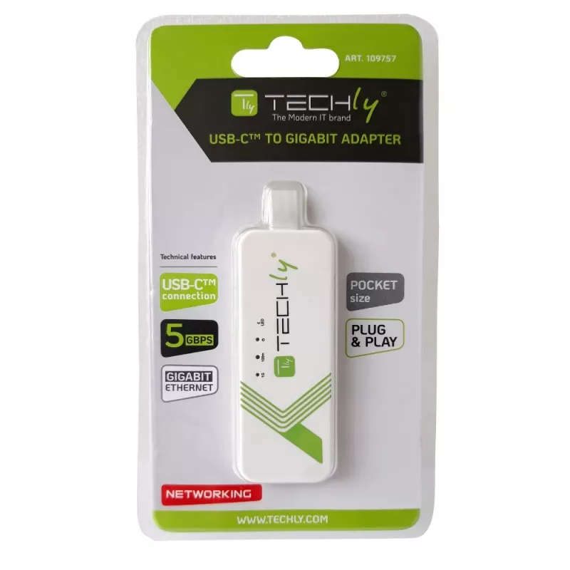 Techly USB 3.1 Type-C auf RJ45 Gigabit Ethernet Adapter, Weiß