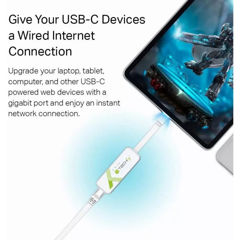 Techly USB 3.1 Type-C auf RJ45 Gigabit Ethernet Adapter, Weiß