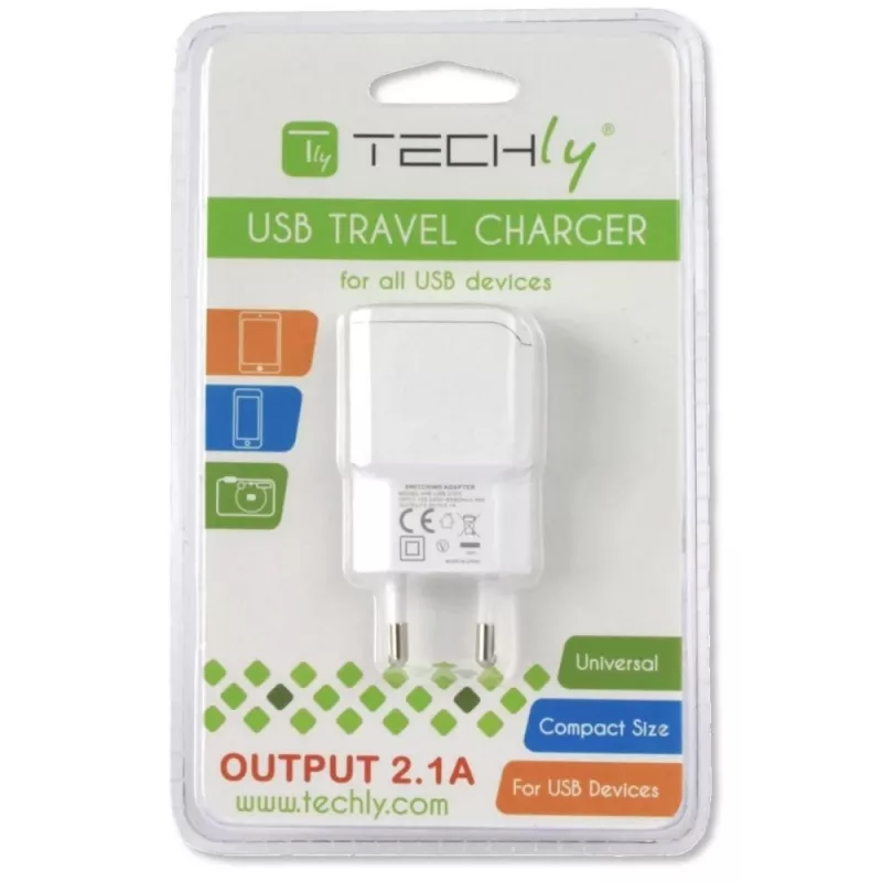 Techly Italienischer Steckeradapter mit 1 USB-Anschluss 5V / 2,1A Weiß IPW-USB-21EC