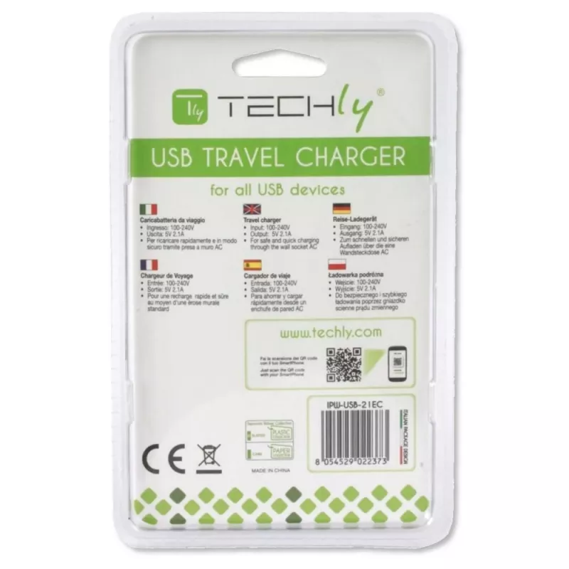 Techly Italienischer Steckeradapter mit 1 USB-Anschluss 5V / 2,1A Weiß IPW-USB-21EC