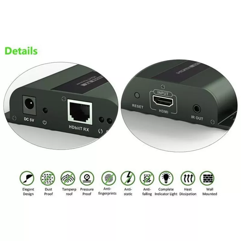 Techly Zusätzlicher HDMI HDbitT IR Extender Empfänger über 120m Cat.6-Kabel