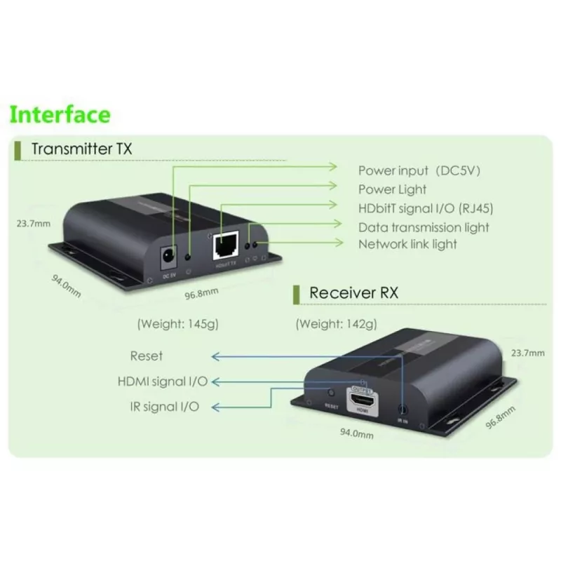 Techly Zusätzlicher HDMI HDbitT IR Extender Empfänger über 120m Cat.6-Kabel