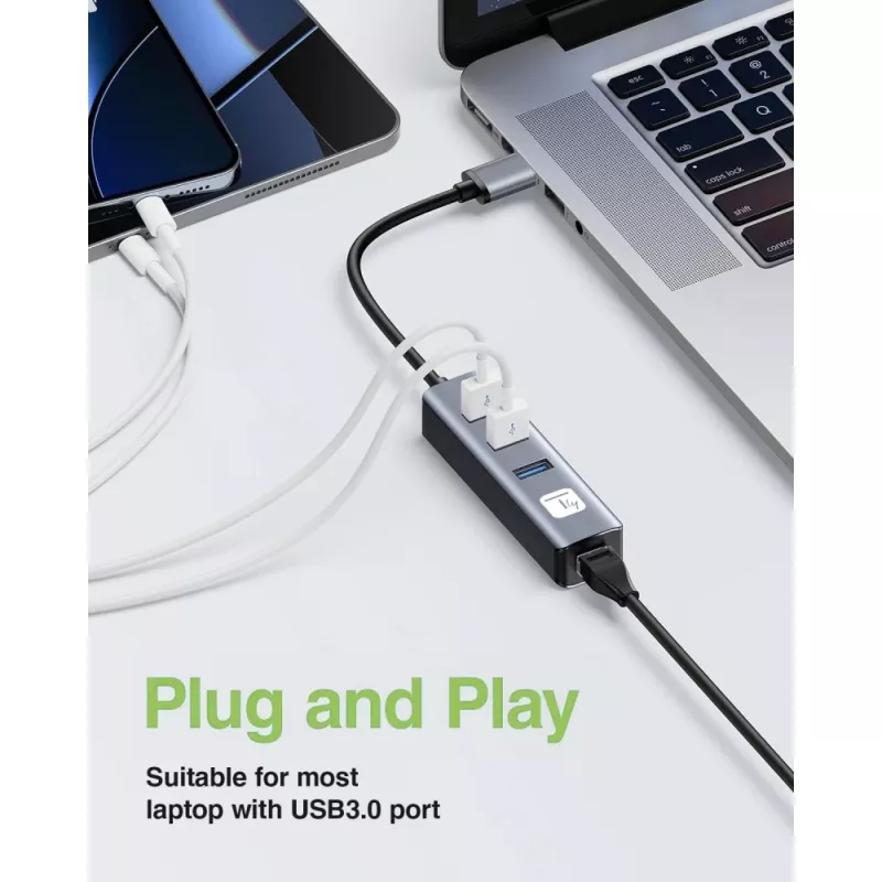 Techly IDATA USB-ETGIGA3AA Laptop-Dock/Port-Replikator Kabelgebunden USB 3.2 Gen 1 (3.1 Gen 1) Typ-A Schwarz, Silber