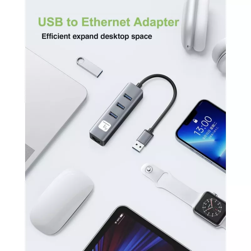 Techly IDATA USB-ETGIGA3AA Laptop-Dock/Port-Replikator Kabelgebunden USB 3.2 Gen 1 (3.1 Gen 1) Typ-A Schwarz, Silber