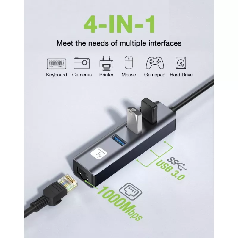 Techly IDATA USB-ETGIGA3CA Laptop-Dock/Port-Replikator kabelgebunden USB 3.2 Gen 1 (3.1 Gen 1) Typ-A + Typ-C Schwarz, Silber