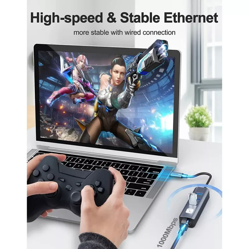 Techly IDATA USB-ETGIGA3CA Laptop-Dock/Port-Replikator kabelgebunden USB 3.2 Gen 1 (3.1 Gen 1) Typ-A + Typ-C Schwarz, Silber