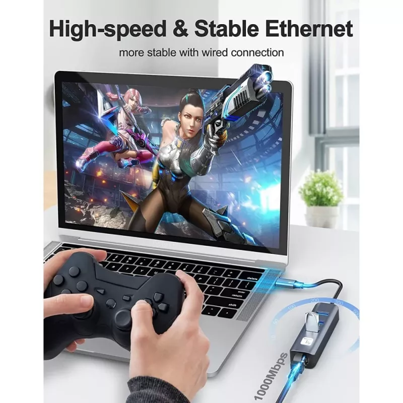 Techly IDATA USB-ETGIGA3CA Laptop-Dock/Port-Replikator kabelgebunden USB 3.2 Gen 1 (3.1 Gen 1) Typ-A + Typ-C Schwarz, Silber