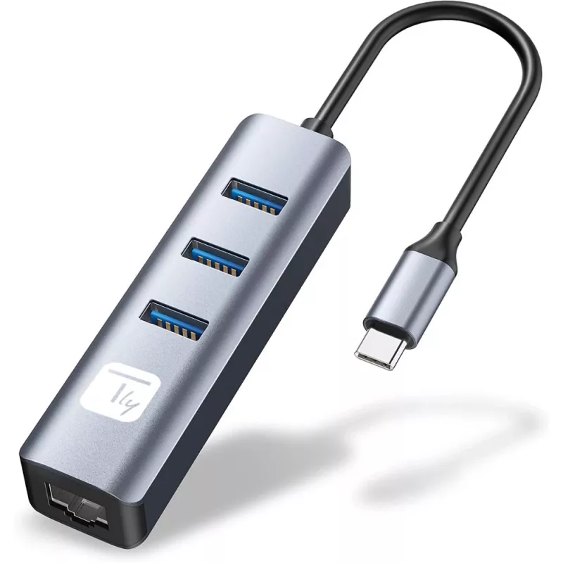 Techly IDATA USB-ETGIGA3CA Laptop-Dock/Port-Replikator kabelgebunden USB 3.2 Gen 1 (3.1 Gen 1) Typ-A + Typ-C Schwarz, Silber
