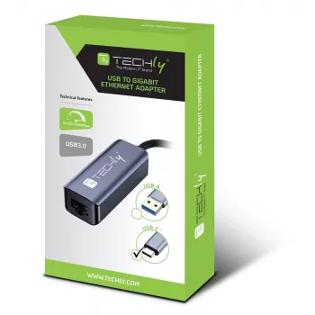 Techly IDATA USB-ETGIGA-CA Laptop-Dockingstation/Port-Replikator Kabelgebunden USB 3.2 Gen 1 (3.1 Gen 1) Typ-C Schwarz, Silber