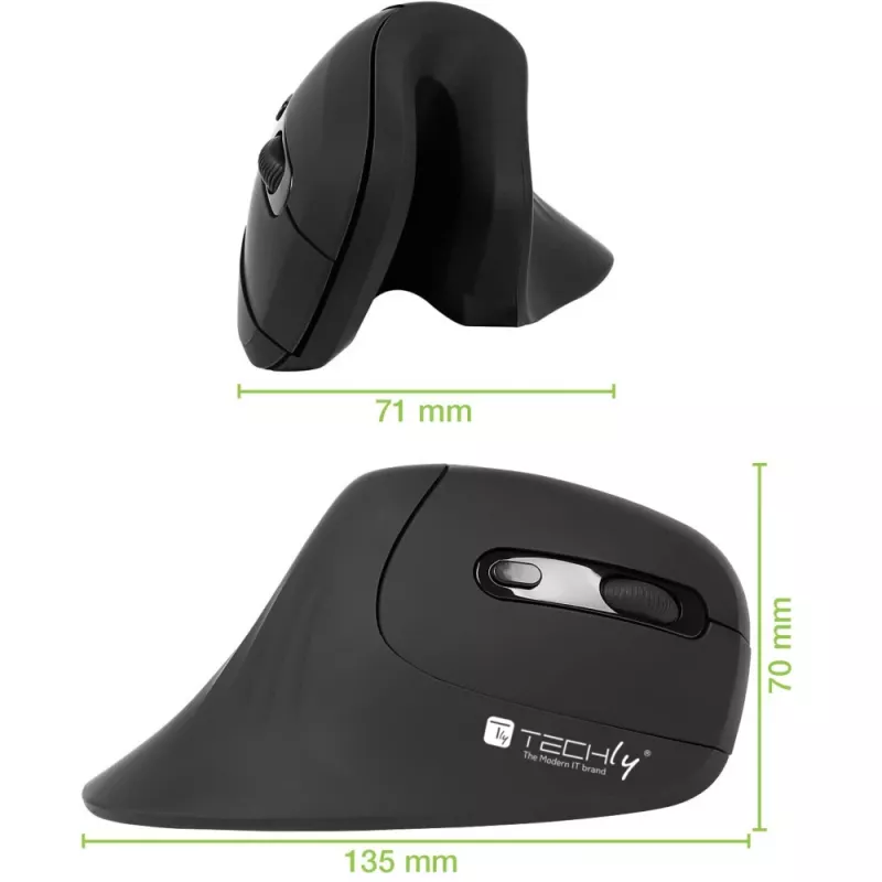 Techly IM 1100-VM-B vertikale kabellose optische Maus, 2,4 GHz RF, 3200 DPI