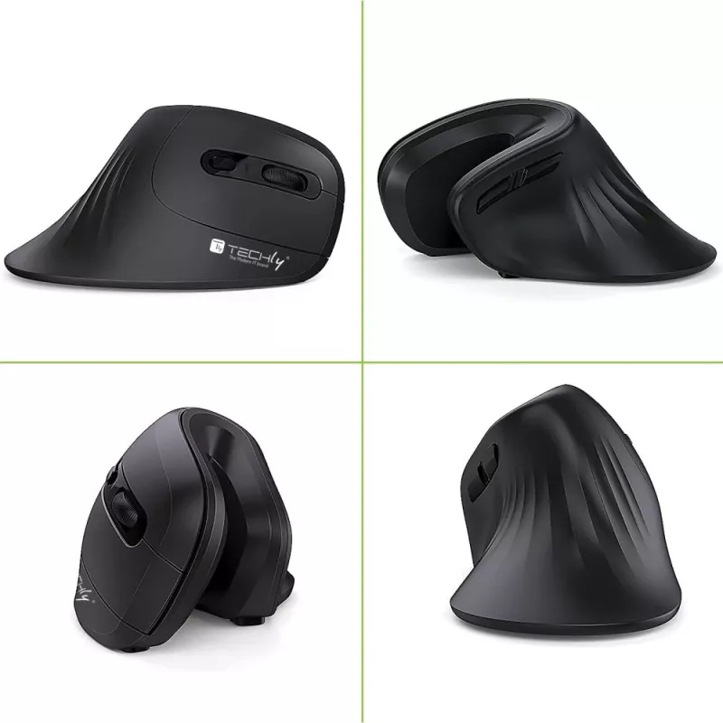 Techly IM 1100-VM-B vertikale kabellose optische Maus, 2,4 GHz RF, 3200 DPI