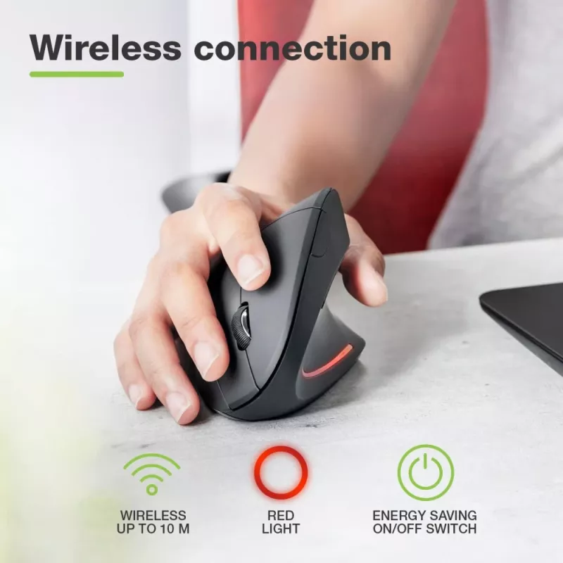 Techly IM 1200-VM-B vertikale kabellose optische Maus, 2,4 GHz RF, 1600 DPI
