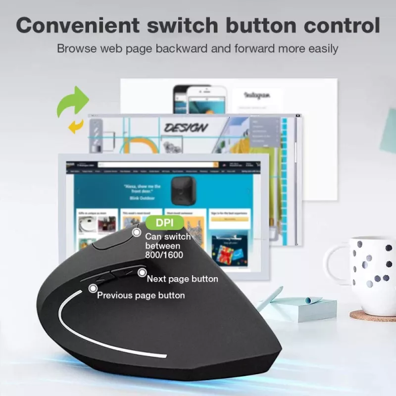 Techly IM 1200-VM-B vertikale kabellose optische Maus, 2,4 GHz RF, 1600 DPI