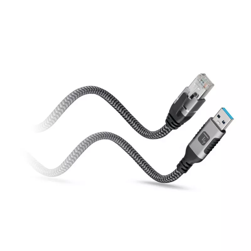 Techly ICOC-U3A-RJ45-020 USB 3.0 Typ-A auf Gigabit Ethernet Adapterkabel, 2 m, Schwarz/Silber