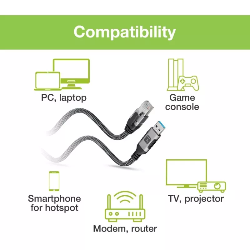 Techly ICOC-U3A-RJ45-020 USB 3.0 Typ-A auf Gigabit Ethernet Adapterkabel, 2 m, Schwarz/Silber